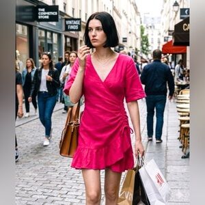 Zara Pink Linen Blend Ruffled Mini Dress XS Blogger Favorite